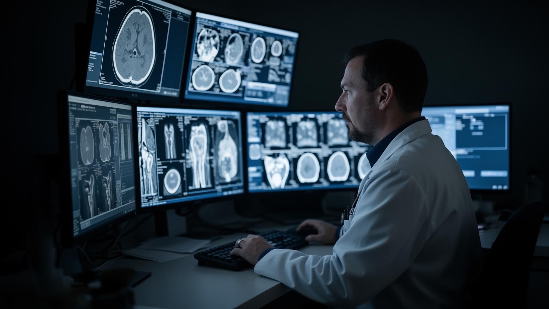 Radiologist reviewing diagnostic imaging